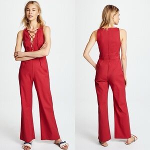WAYF Red Jumpsuit Lace-Up Front Sleeveless Wide Leg Size S